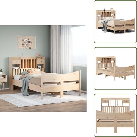 The Living Store Estructura de cama sin colchón madera maciza de pino 135x190 cm - Estructura de cama