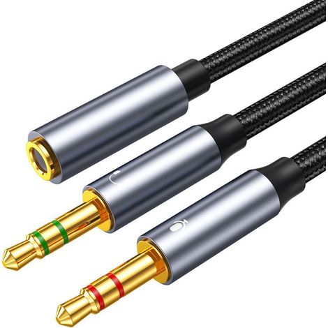 35CM Splitter Audio Double Jack- 3.5mm Stéréo TRRS Adaptateur Micro Casque Mâle vers 2 Femelle Câble Répartiteur Y (1/5)