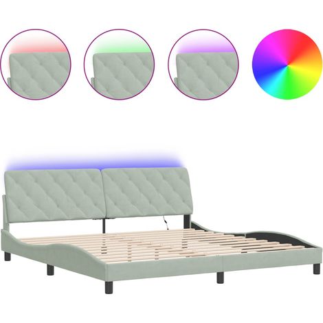 Lit double - lit simple - Cadre de lit avec LED gris clair 200x200 cm velours fr5124 - Maison La Vie (1/5)