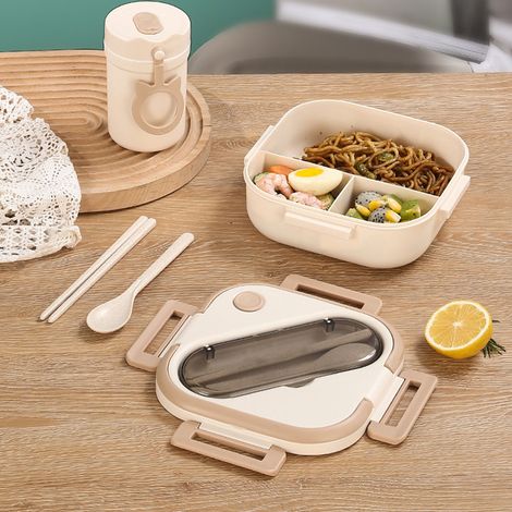 Nouvelle boîte à lunch carrée en plastique, style japonais, compatible micro-ondes, boîte à goûter pour écolier, couleur kaki (1/5)