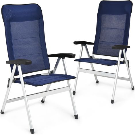 COSTWAY 2-Piece Patio Folding Chairs Garden Portable Chaise Lounge Chair-Navy (1/5)
