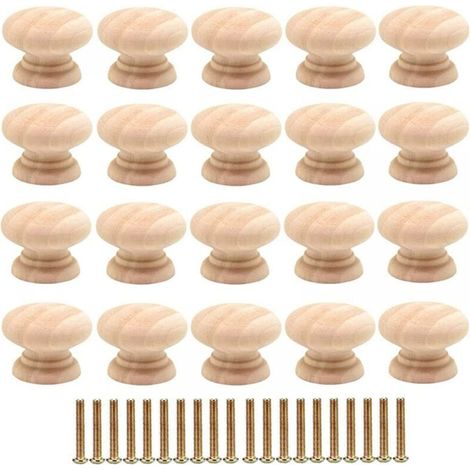YMYNY 20pcs 35mm Round Drawer Pull Wooden Furniture Handle Simple Style Bedside Table Drawer Pull Small Single Hole Cabinet Door Handle with Screws