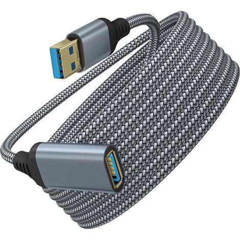 Câble d'extension USB 3.0 mâle vers femelle, gaine tressée nylon, 3 mètres, gris (1/4)