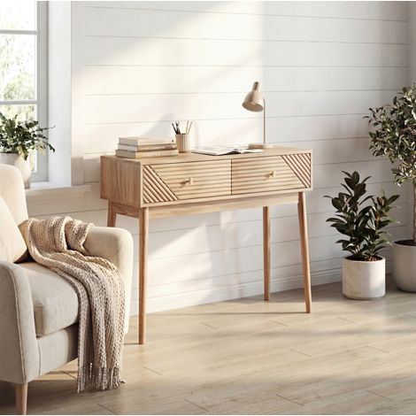 Consolle da ingresso 100x35x80 cm in MDF effetto rovere con 2 cassetti - MEUBLIV (1/5)