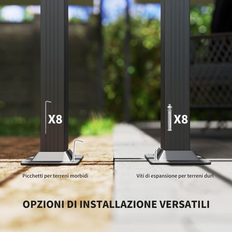 Abri terrasse pergola 4x4 m rétractable blanc, toit en polyester, 8 piquets et 8 vis aluminium, métal (1/5)