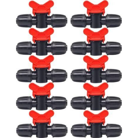 10 Pieces Irrigation Switch Valve, Irrigation Pipe Valve Switch, PE Plastic Garden Tap, Double Male Barbed Tap, for Garden Lawn Irrigation, for 16mm Hose