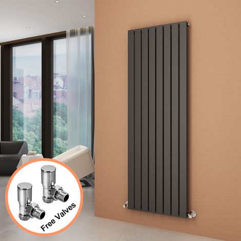 ELEGANT 1800 x 608 mm Vertical Designer Radiator Anthracite Flat Panel Column Tall Upright Central Heating Radiators + Angled Radiator Valves (1/5)