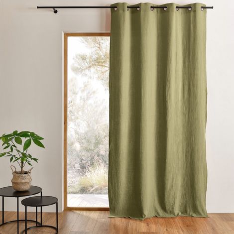 Rideau en gaze de coton tamisant à oeillets Vert tilleul 130x240 cm