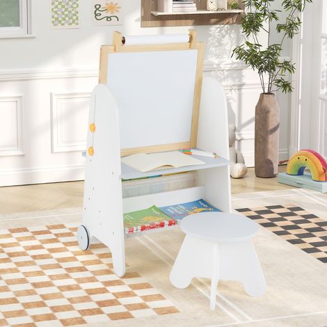 Chevalet d'Art pour Enfants avec Tabouret Table d'Activités 4-en-1 avec Tableau Magnétique Tableau Noir pour 3+ Ans Gris (1/5)