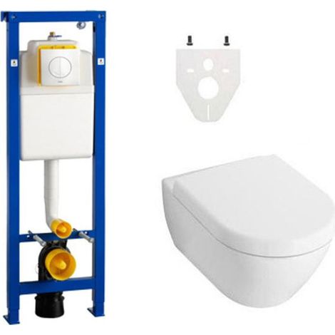 Toiletset Villeroy Boch Subway 2.0 DirectFlush - réservoir wisa xs - plaque de déclenchement argos - fermeture douce - blanc