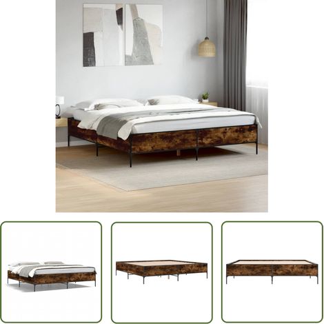 The Living Store Bettgestell Räuchereiche 200x200 cm Holzwerkstoff und Metall - Holzbettrahmen - Doppelbett - Bettkasten - Lattenrost - Massivholzbette (1/5)