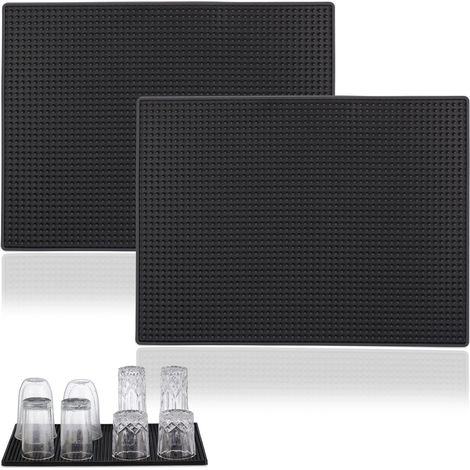 Relaxdays Juego de 2 Bar Mats, Relieve, 40x30cm, Alfombrilla Secar Vasos, Escurridor PVC, Barra y Fregadero, Negro