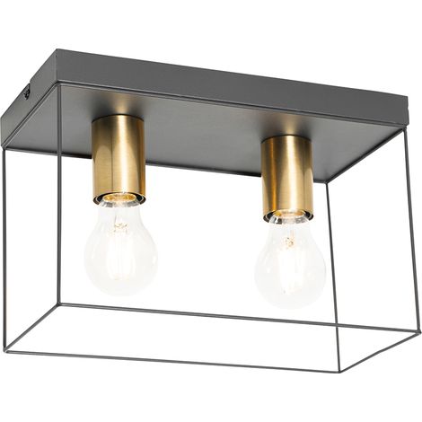 Minimalistische Deckenlampe Schwarz mit Gold 2-flammig - Kodi