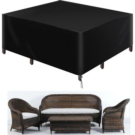 Housse Salon de Jardin 420D Oxford Tissu Housse de Protection pour Mobilier Housse de Table de Jardin Imperméable Béche de Protection avec Corde et Boucle Verrouillage Noir 120x120x74cm (1/5)