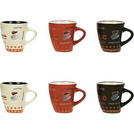 Lot de 6 tasses en grès 15cl – Grès véritable – Compatible lave-vaisselle et micro-ondes – Design moderne évasé