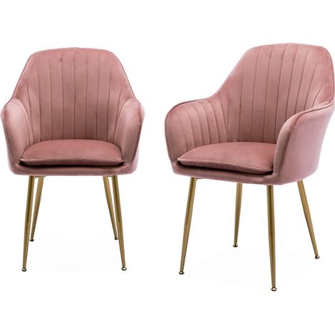Lot de 2 fauteuils en velours vieux rose et pieds en métal doré. Shella L 58 x P 58 x H 85cm (1/5)
