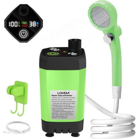 Pompe de douche de camping, kit de douche d'extérieur, avec plein écran, affichage numérique intelligent, réglable, 6000mAh, Vert (1/5)