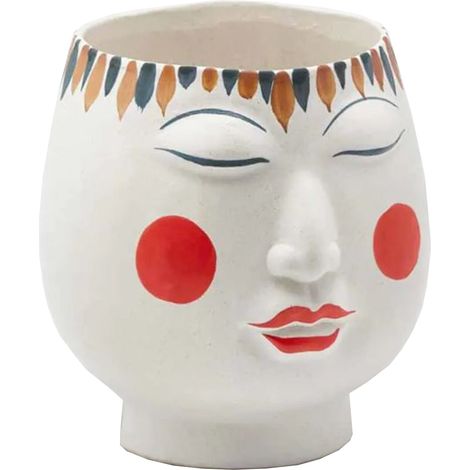 Vaso Faccia decorativa porta fiori o piante in ceramica volto donna h 19,4 cm (1/3)