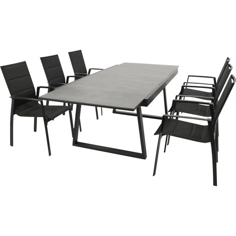 Garnitur REIMS 7-teilig, Alu + Glas + Kunstgewebe schwarz