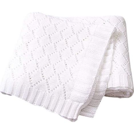 Weiche, gestrickte Babydecke - Baumwolle, für Wiege & Kinderwagen - Warm & Atmungsaktiv - Weiß (80x100 cm) (1/5)