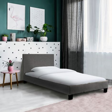 Le Quai Des Affaires – Lit DUBLIN 90x190 – Structure MDF avec tissu gris foncé – Sommier 12 lattes bois – Hauteur 24 cm – Design épuré (1/5)