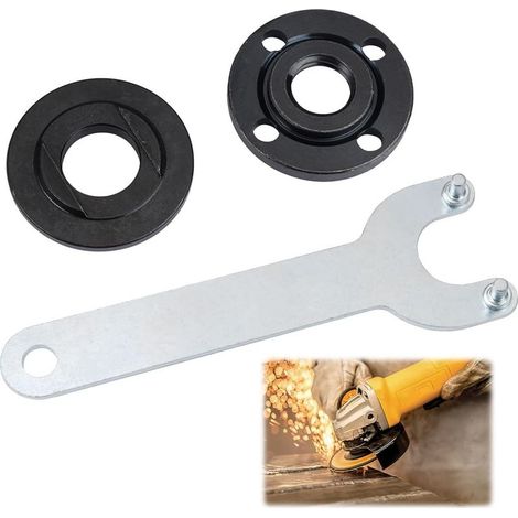 3-teiliges Winkelschleifer-Schlüsselset (150 mm), Flanschschlüssel für Winkelschleifer, Metallschrauben- und Mutternsatz, Flanschmutternsatz, Winkelschleifer-Verriegelungsschlüssel aus Metall (150 mm) (1/5)