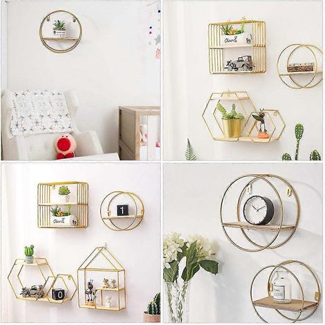 Étagère murale en fer doré pour le rangement à domicile (1 pièce) (1/2)