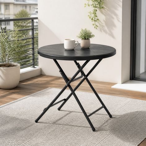 Tavolo da giardino pieghevole rotondo Ø80 cm, effetto legno, grigio scuro, OKWISH (1/5)