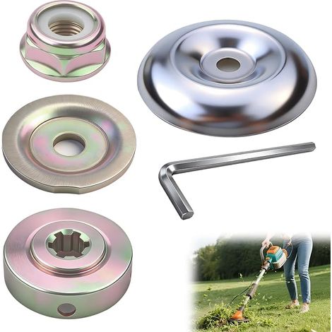 Kit Écrou Tête Débroussailleuse 5 Pièces, Accessoires Débroussailleuse avec Écrou Lame M10LH, Plaque, Capot, Clé L, Pièces Détachées pour Débroussailleuse, Tondeuse à Gazon et Jardin (1/5)