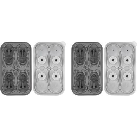 2 bandejas para cubitos de hielo con forma de bulldog francés, 4 agujeros, formas divertidas, bandeja para cubitos de hielo con forma de bulldog francés para whisky, cócteles, color gris bourbon. (1/4)