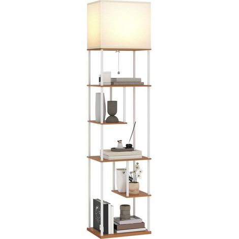 Lampadaire avec étagères, température de couleur réglable 3000K-6500K, télécommande, ampoule E27, naturel (1/5)