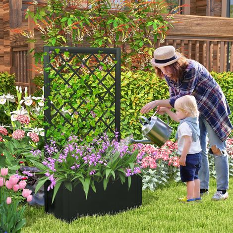 Jardin Surélevé avec Treillis Bac à Plantes en Métal de 112CM Légumes Vignes Fleurs Récipient de Plantation Autoportant Noir (1/3)