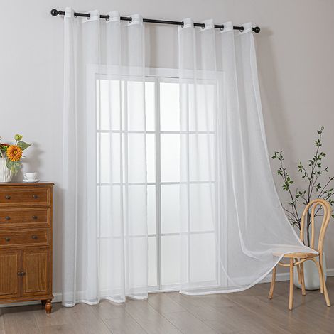 NALOOKAMIC Ensemble de deux voilages blancs à œillets, idéal pour le salon ou la chambre, 132 cm de large x 241 cm de haut. (1/4)