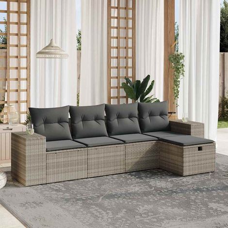 Set de sofás jardín y cojines 5 pzas ratán sintético gris claro vidaXL (1/4)