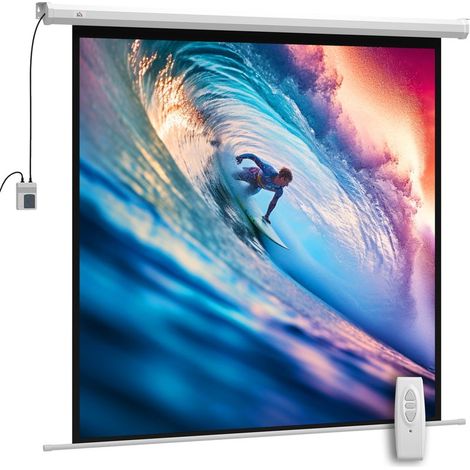 Écran de projection motorisé 85 pouces 4K HD électrique, fixation murale ou plafond, avec panneau de commande et télécommande (1/5)