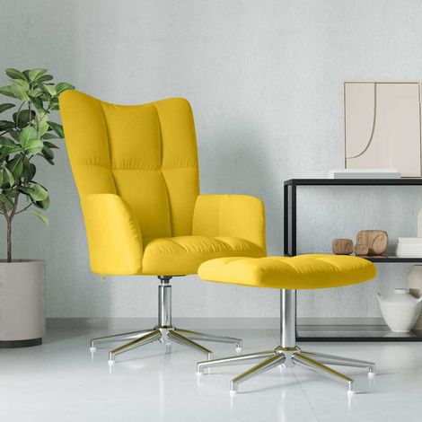 vidaXL Chaise de relaxation avec tabouret Jaune moutarde Velours (1/5)