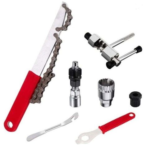 Kit d'outils de Réparation de Vélo, Kit d'outils de Chaîne de Vélo avec Fouet à Chaîne, Extracteur Manivelle de VéLo, Démonte Pédalier, Support Inférieur Supprimer et Clé 16mm (1/5)