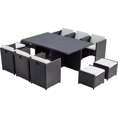 Table et chaise 10 places encastrables alu résine noir-blanc SUNSET