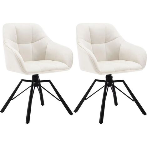 Lot de 2 fauteuils pivotants pour salle à manger, avec accoudoirs et dossier, assise rembourrée confortable, idéal pour salon et maison, 58,5 x 54,5 x 82,5 cm, blanc (1/5)
