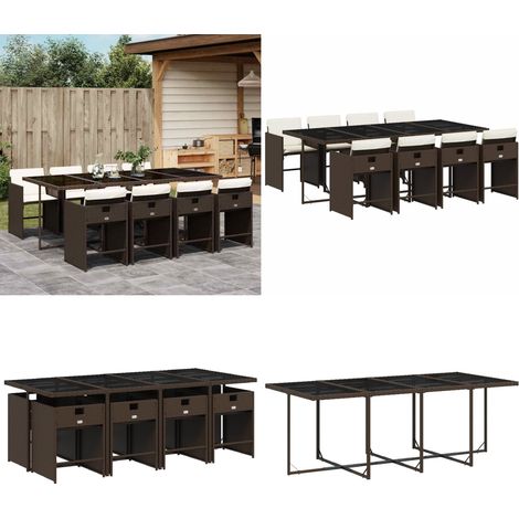 vidaXL Ensemble à manger de jardin et coussins 9 pcs marron poly rotin (1/5)