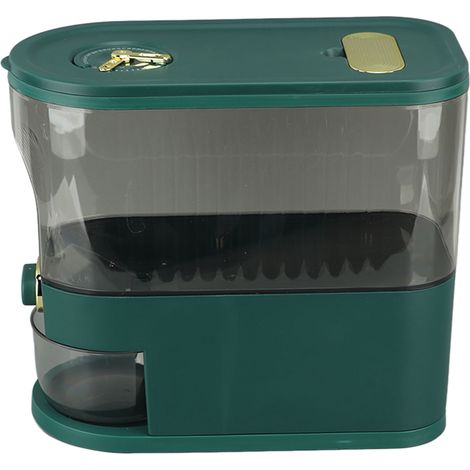 Distributeur de riz en PET/PP avec couvercle hermétique, seau à grains et récipient de stockage d'aliments secs, capacité de 5 kg, avec verre doseur intégré pour la cuisine. (1/5)