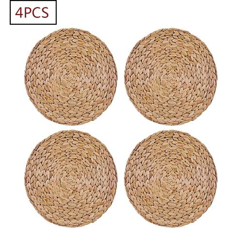 Set mit 4 runden, gewebten Platzsets aus Wasserhyazinthe, 30 cm (11 Zoll)