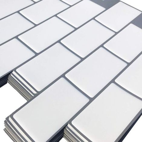 10-piece set of white subway tile stickers – Adhesive backsplash for kitchen and bathroom – 3D brick vinyl paper 30.5x30.5cm (1/5)