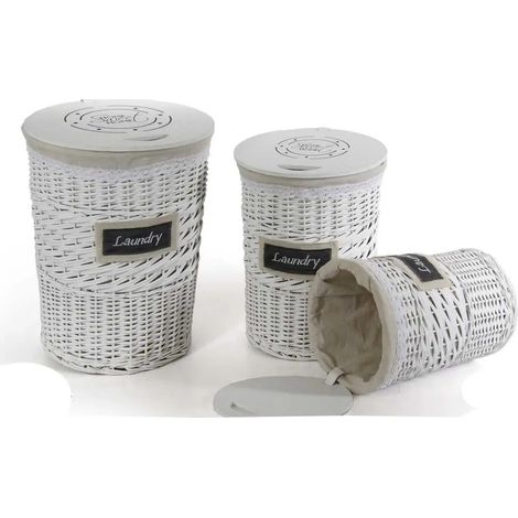Set de 3 cestos de ropa redondos en feltro blanco Ø44x54, Ø35x50 y Ø30x46