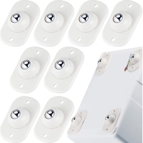 Set mit 8 selbstklebenden, um 360° drehbaren Universal-Küchenrollen für Miniküchen (weiß mit 1 Stahlkugel)