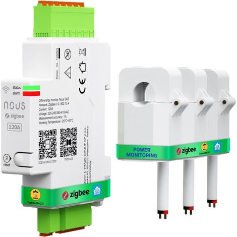 Contatore di energia Nous ZigBee trasformatore bidirezionale trifase 120A Bianco [D4Z]