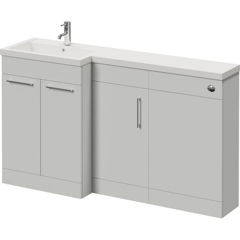 Napoli 390 Gloss Grey Pearl 1500mm 3 Door Vanity Unit Toilet Suite with Left Hand Square Lucia Basin - 1500mm - Chrome 160mm HandleWithout Kingston Toilet Pan