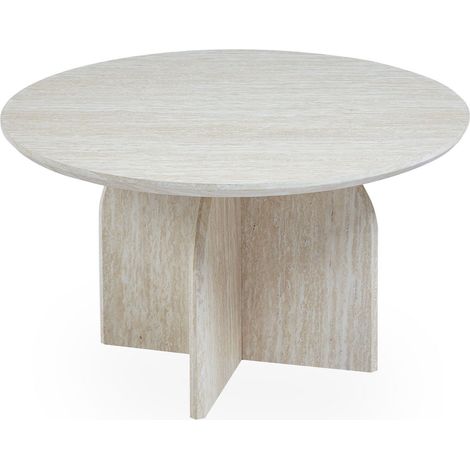 Table basse ronde élégante 80cm Calyptus Effet travertin Beige