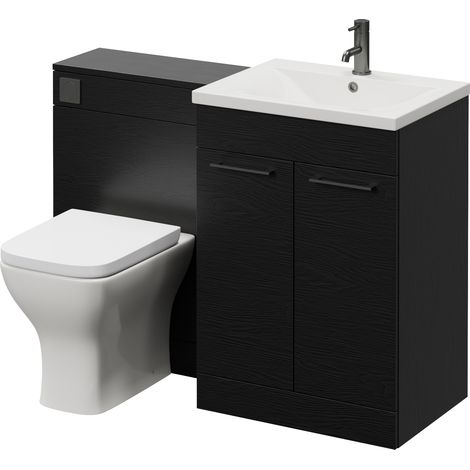 Napoli 460 Cento Nero Oak 1200mm 2 Door Vanity Unit Toilet Suite with Glide Basin - 1200mm - Gunmetal Grey 160mm HandleWith Kingston Toilet Pan and Seat