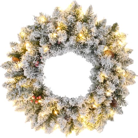 Autre décoration pour Noël Couronne de Noël porte artificielle 60 CM avec pommes de pin et grappes de baies, lumières LED et minuterie vert (1/5)